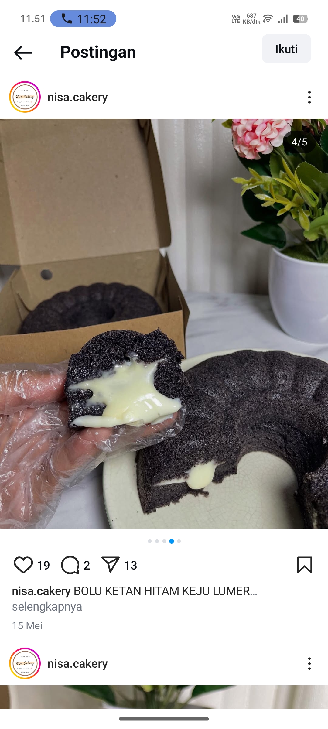 Bolu Ketan Hitam Keju Lumer