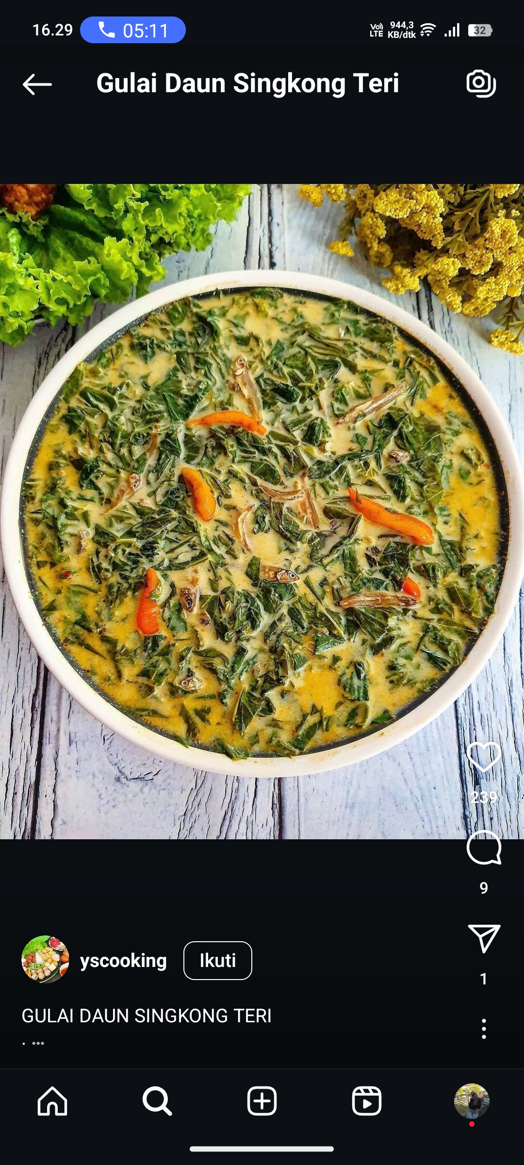Gulai Daun Singkong Teri