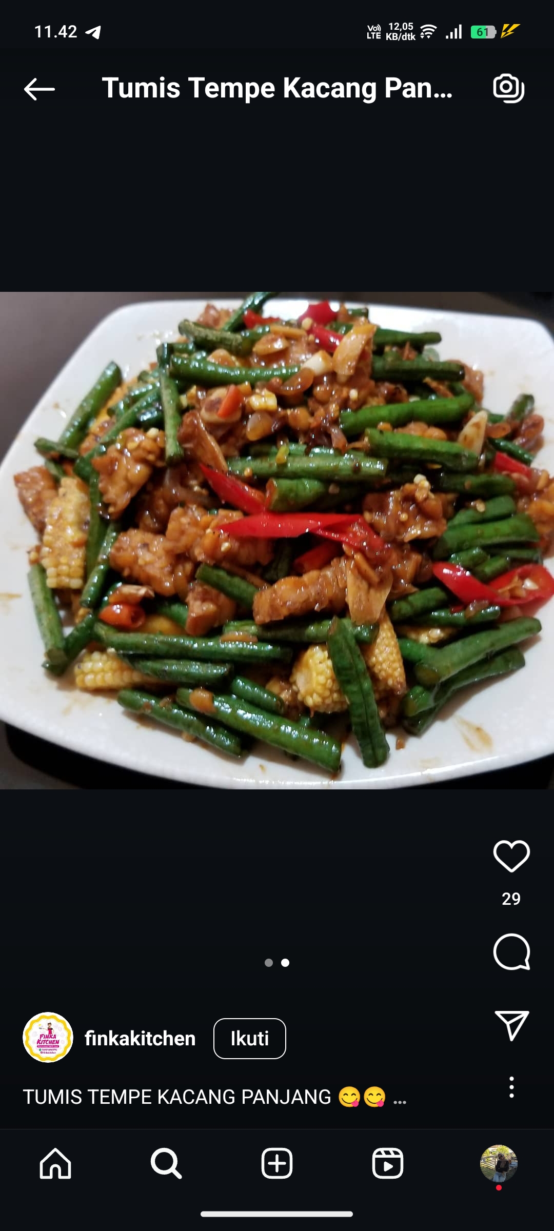 Tumis Tempe Kacang Panjang