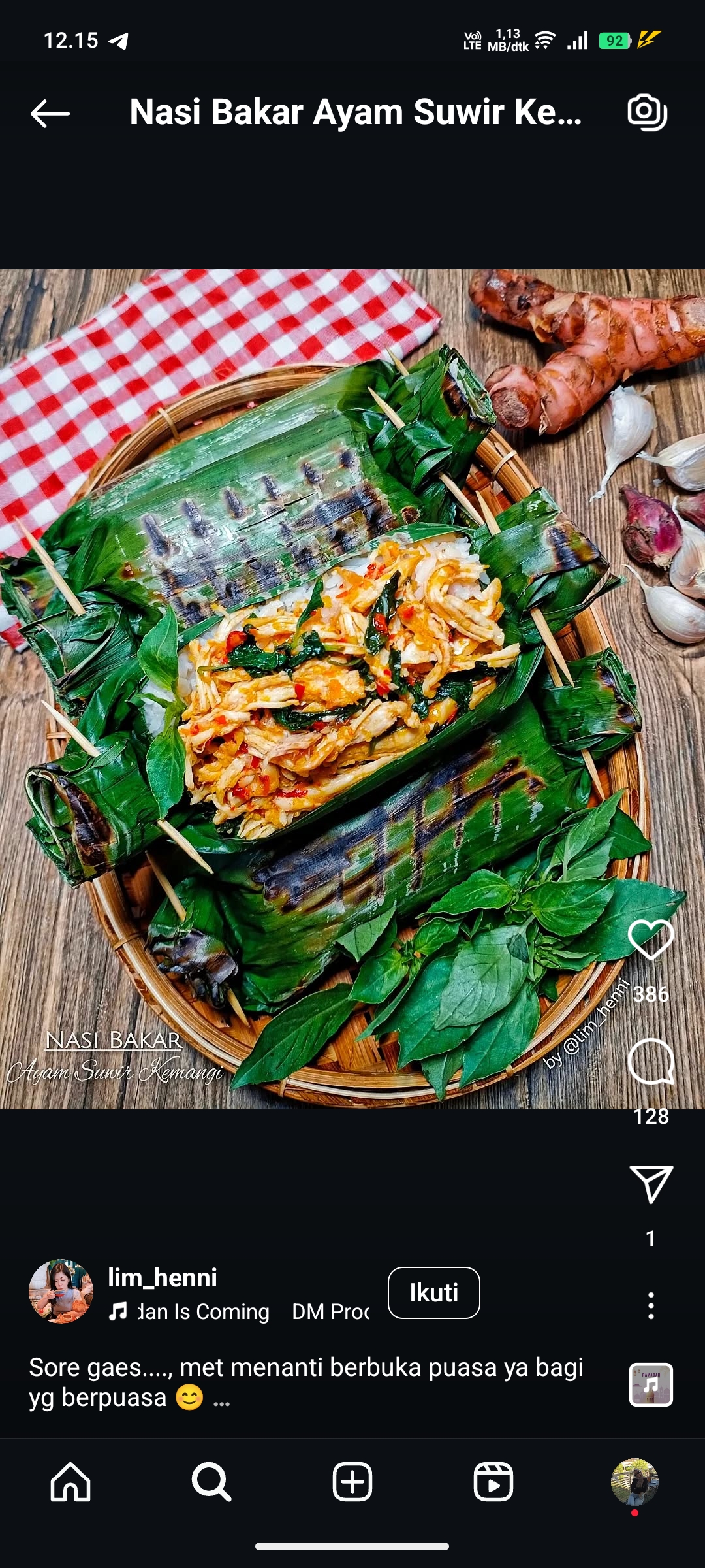 Nasi Bakar Ayam Suwir Kemangi