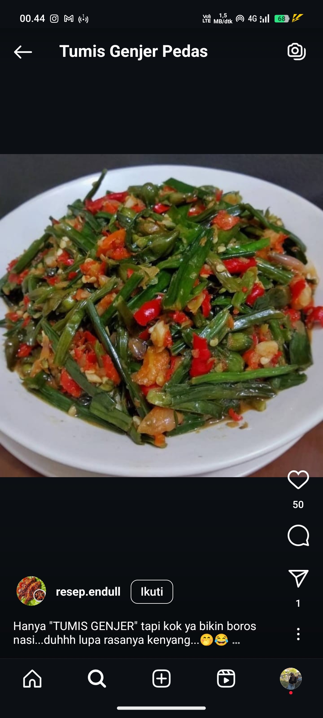Tumis Genjer Pedas