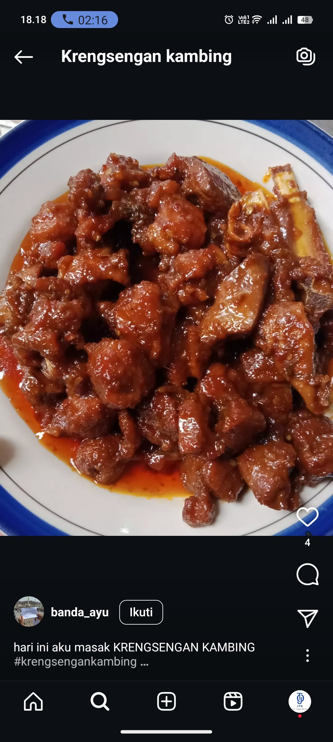 Resep krengsengan kambing