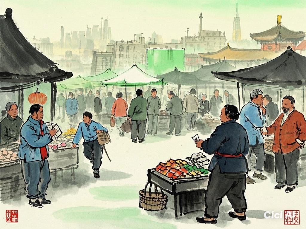 ilustrasu sudut kegiatan para pelaku industri menengah di sebuah sudut kota