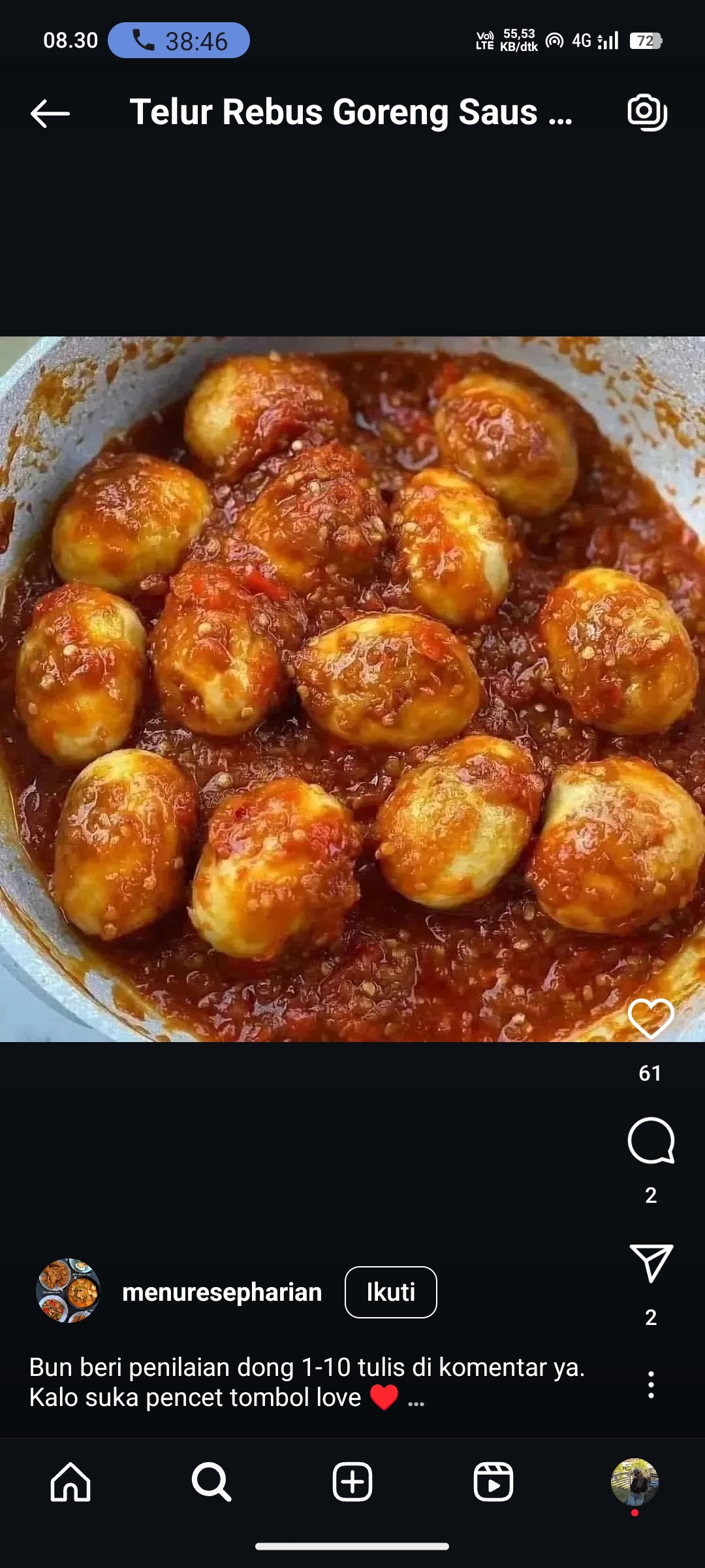 Telur Rebus Goreng Saus Pedas Manis