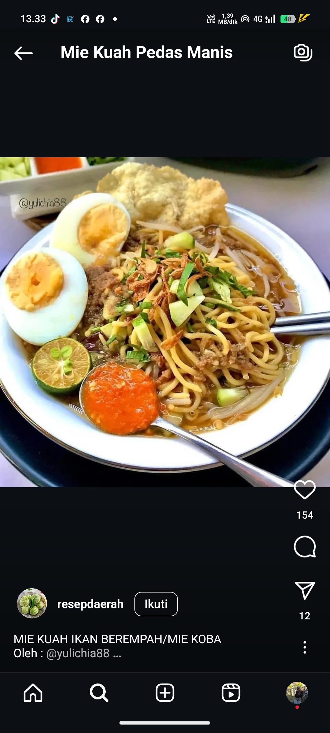 Mie Kuah Pedas Manis