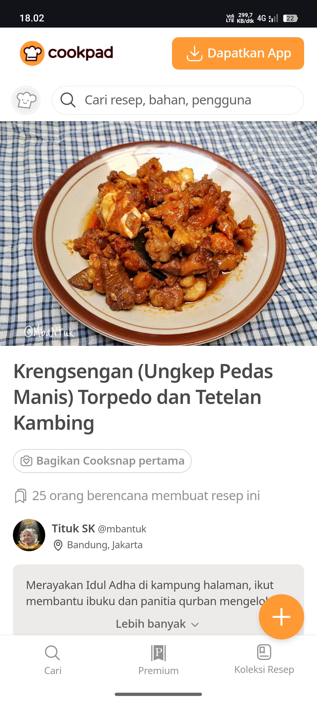Krengsengan Pedas Daging Kambing