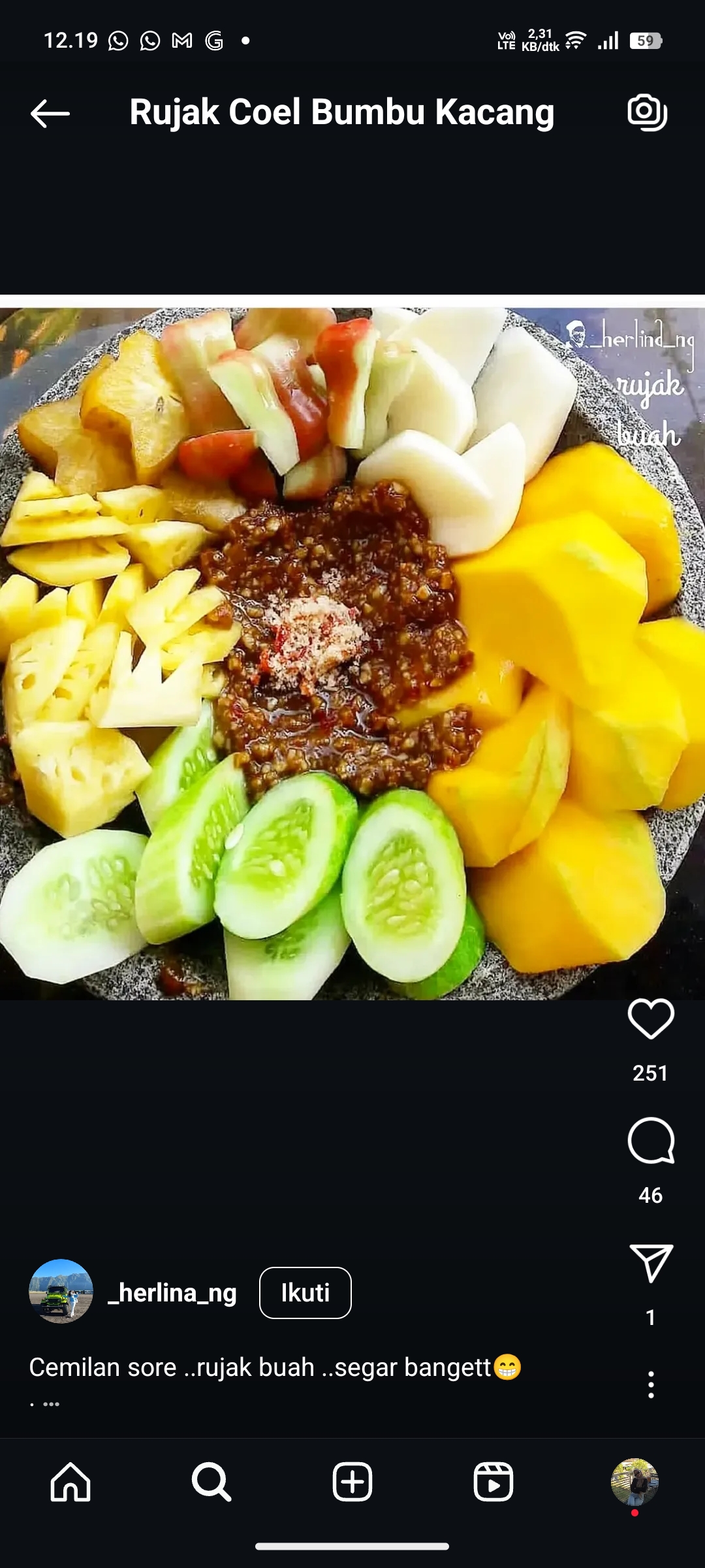 Rujak Coel Bumbu Kacang