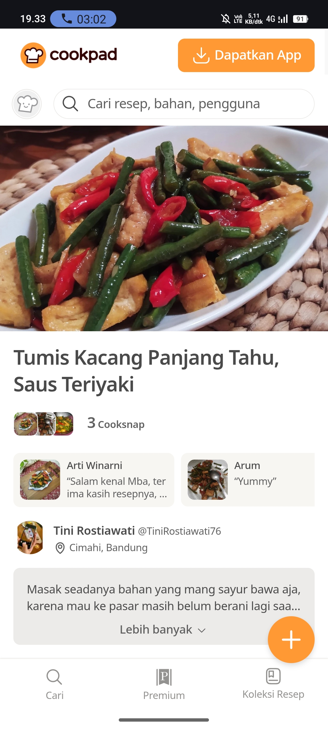 Tumis Kacang Panjang Tahu Saus Teriyaki