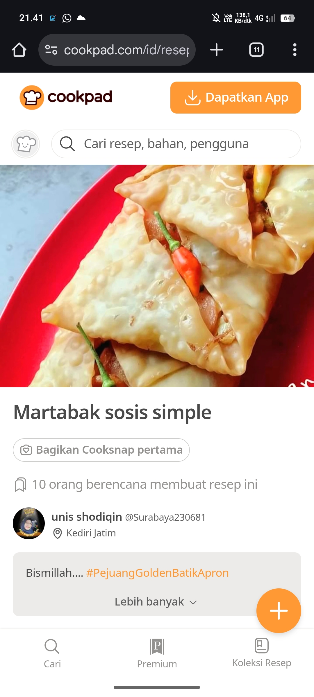 Martabak Sosis dari Kulit Pangsit