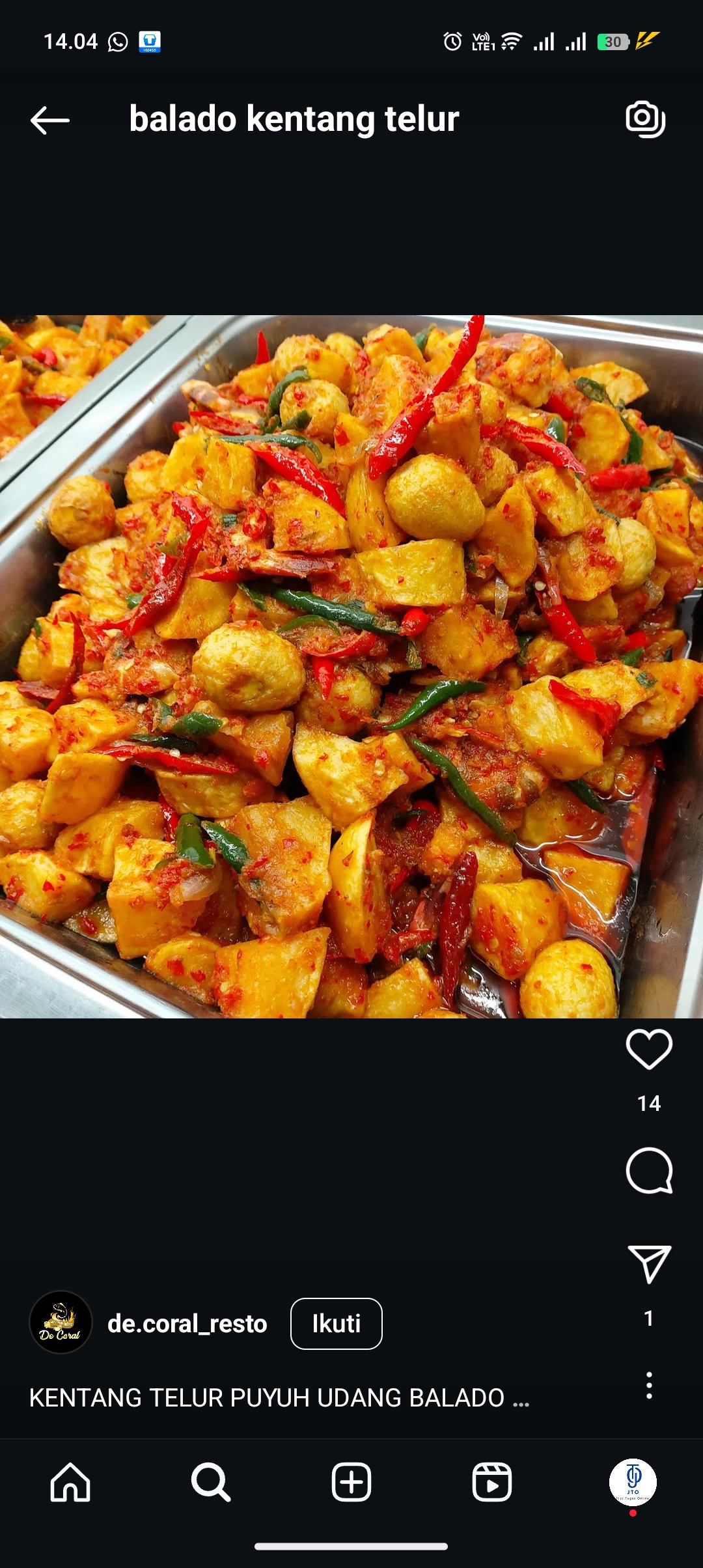 Balado kentang telur