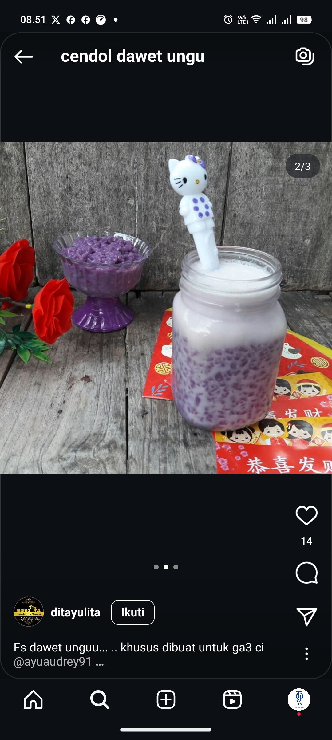 Coba bikin cendol dawet ungu kalau lagi cuaca panas