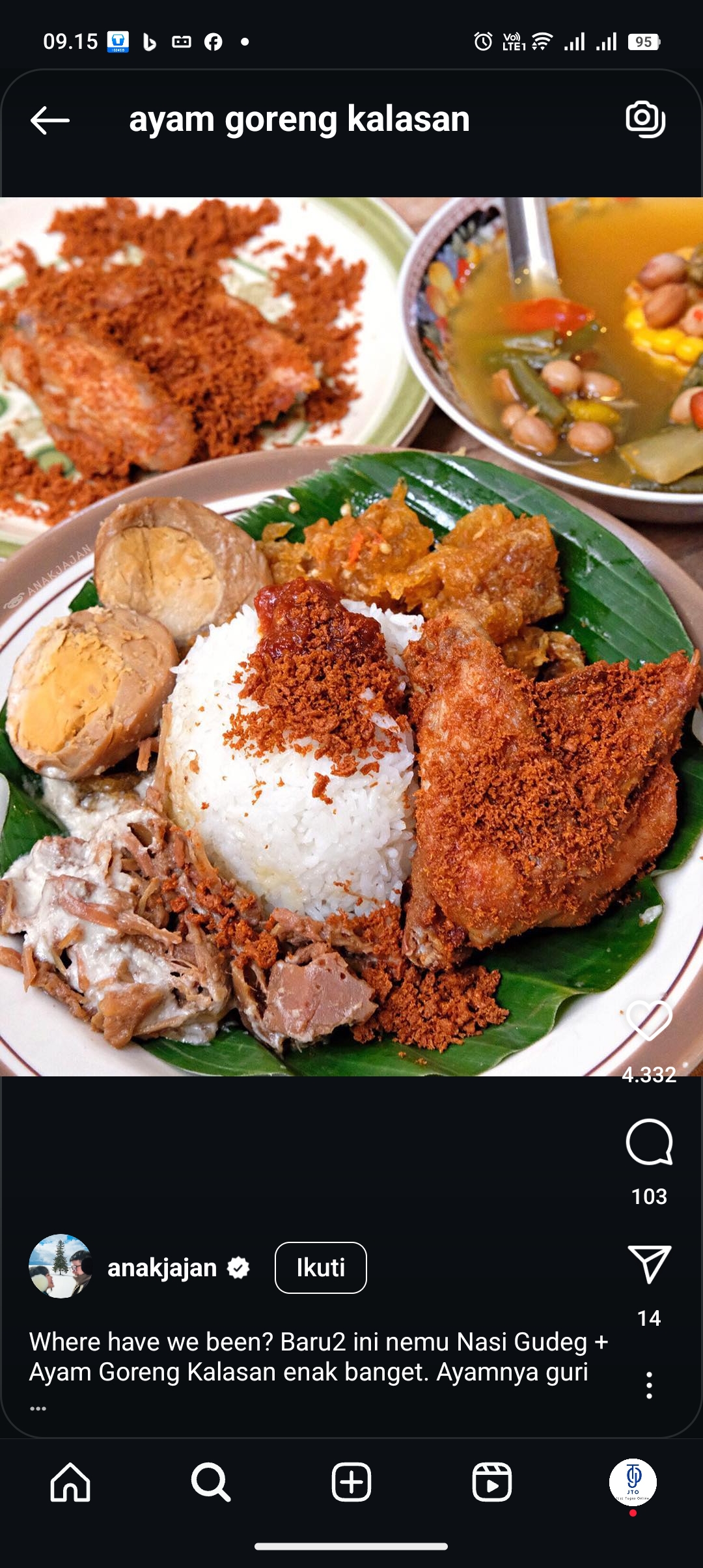 Nasi Gudeg dengan ayam goreng kalasan