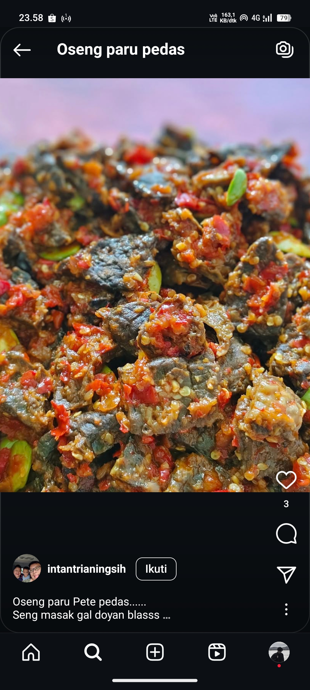 Oseng paru pedas