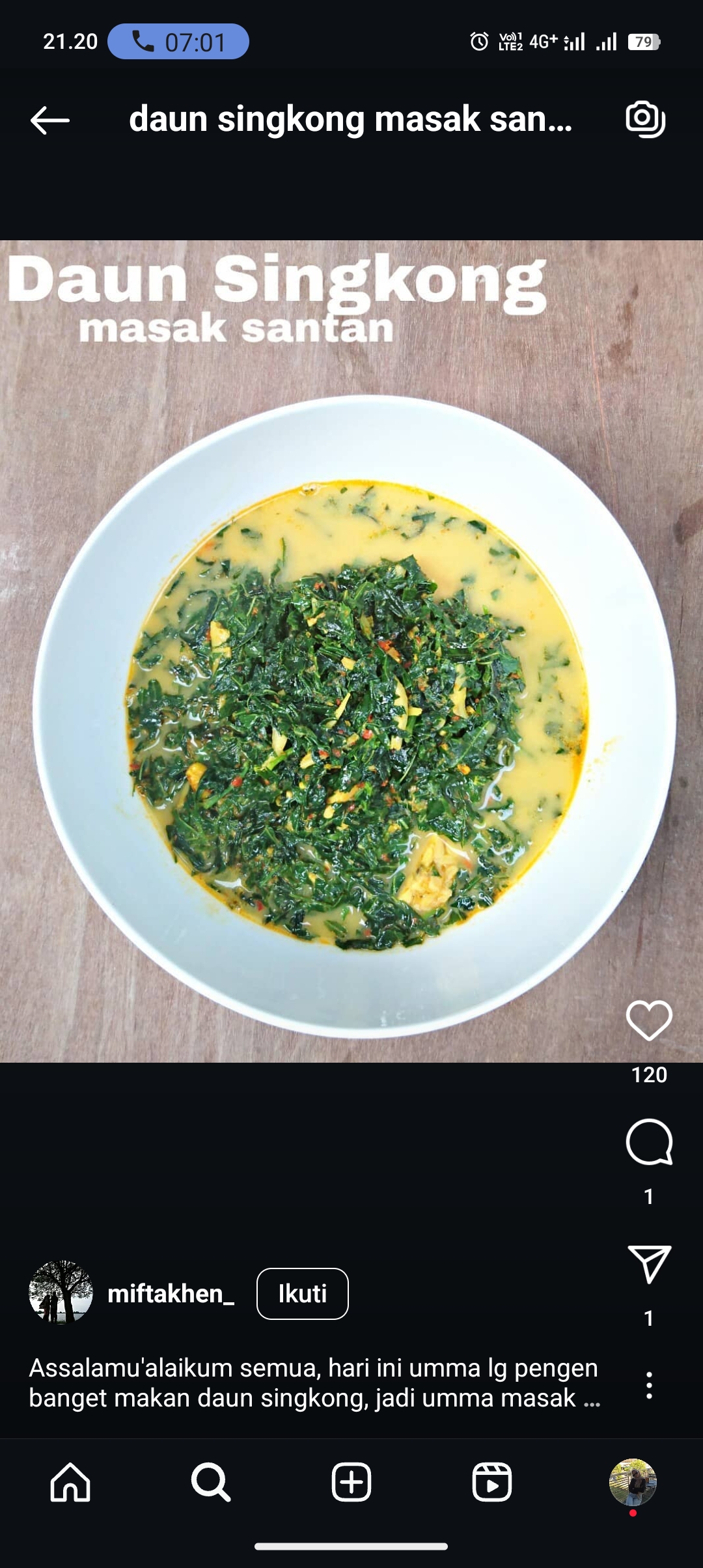 Resep daun singkong masak santan