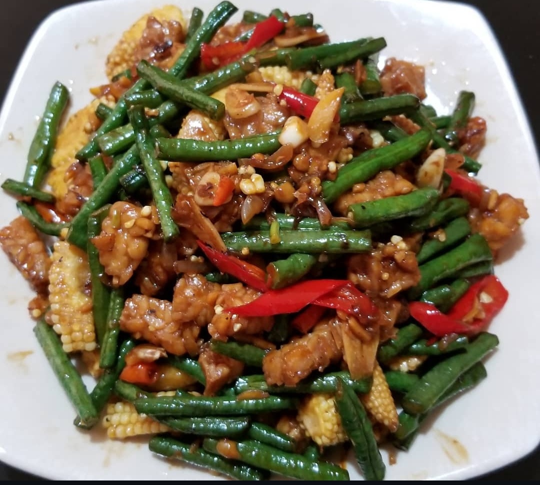 Tumis tempe kacang panjang
