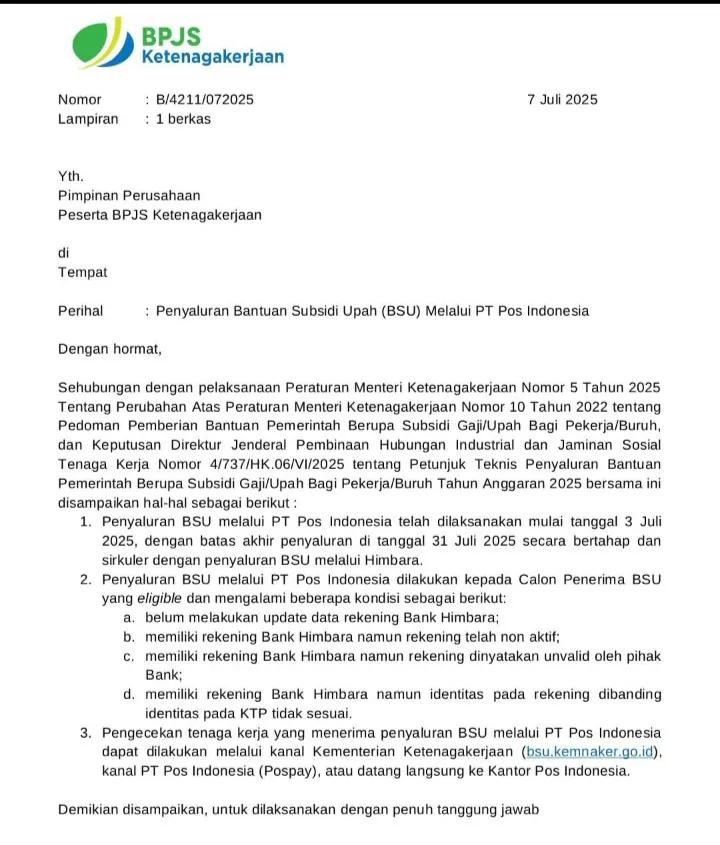 Surat Edaran dari BPJS Ketenagakerjaan