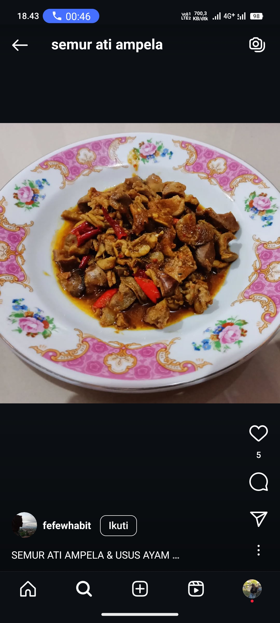 Semur Ati Ampela Ayam Pedas