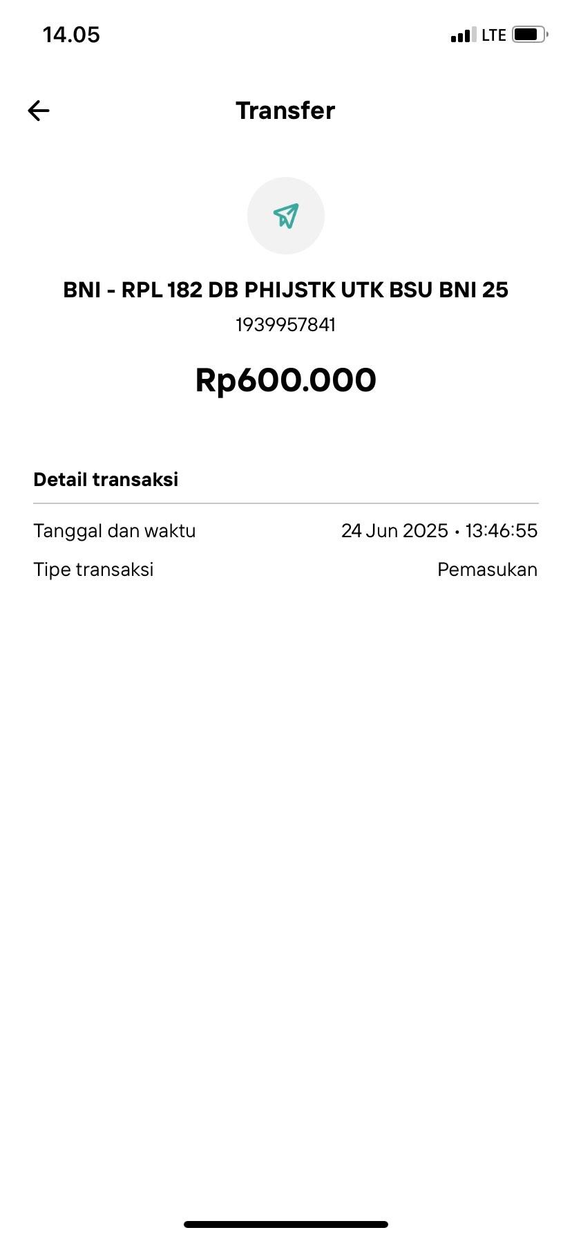 Screenshot bukti transfer pencairan BSU 2025.