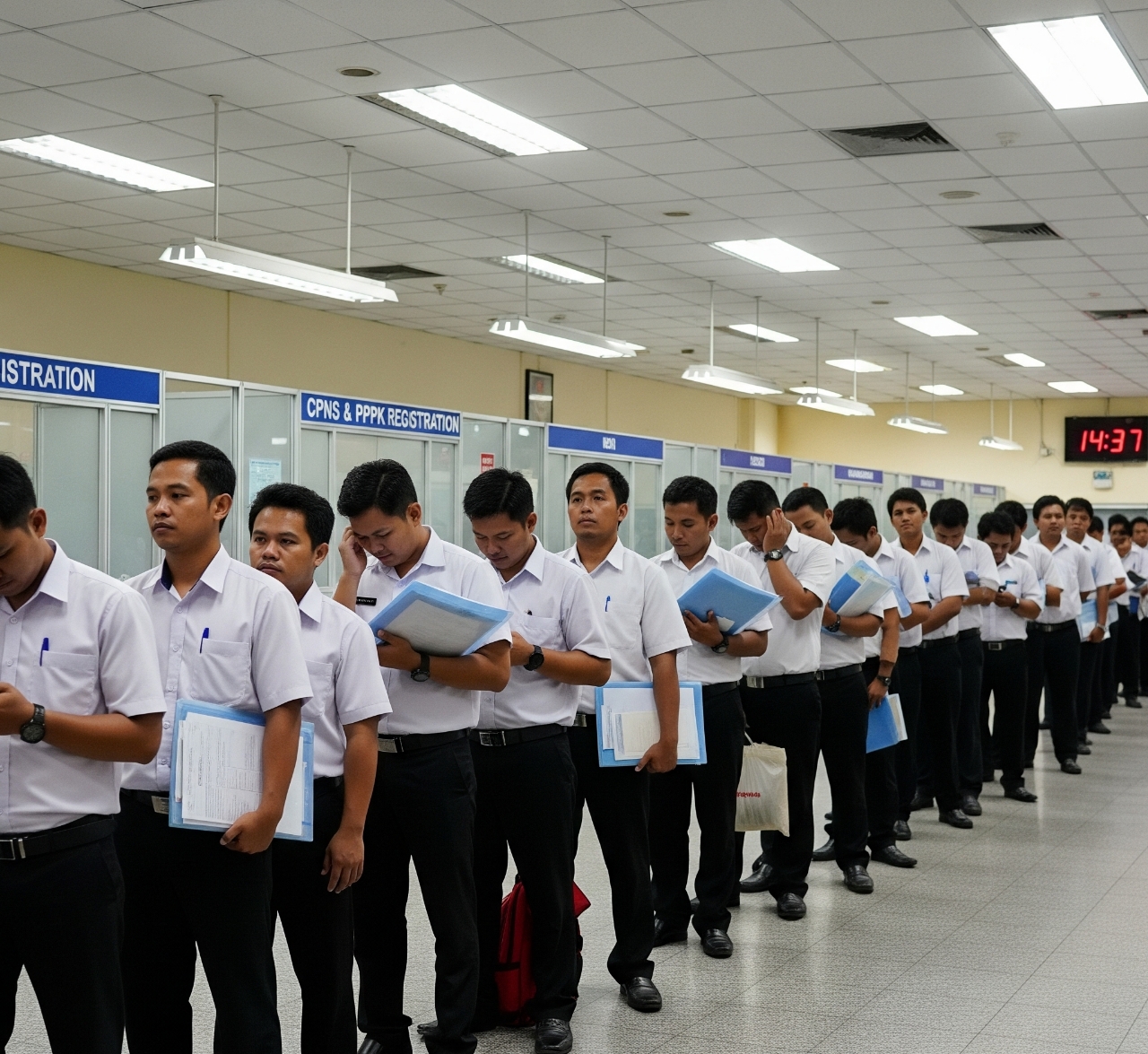 Para calon peserta PPPK dan CPNS 2025 sedang mengantri untuk melakukan pendaftaran.