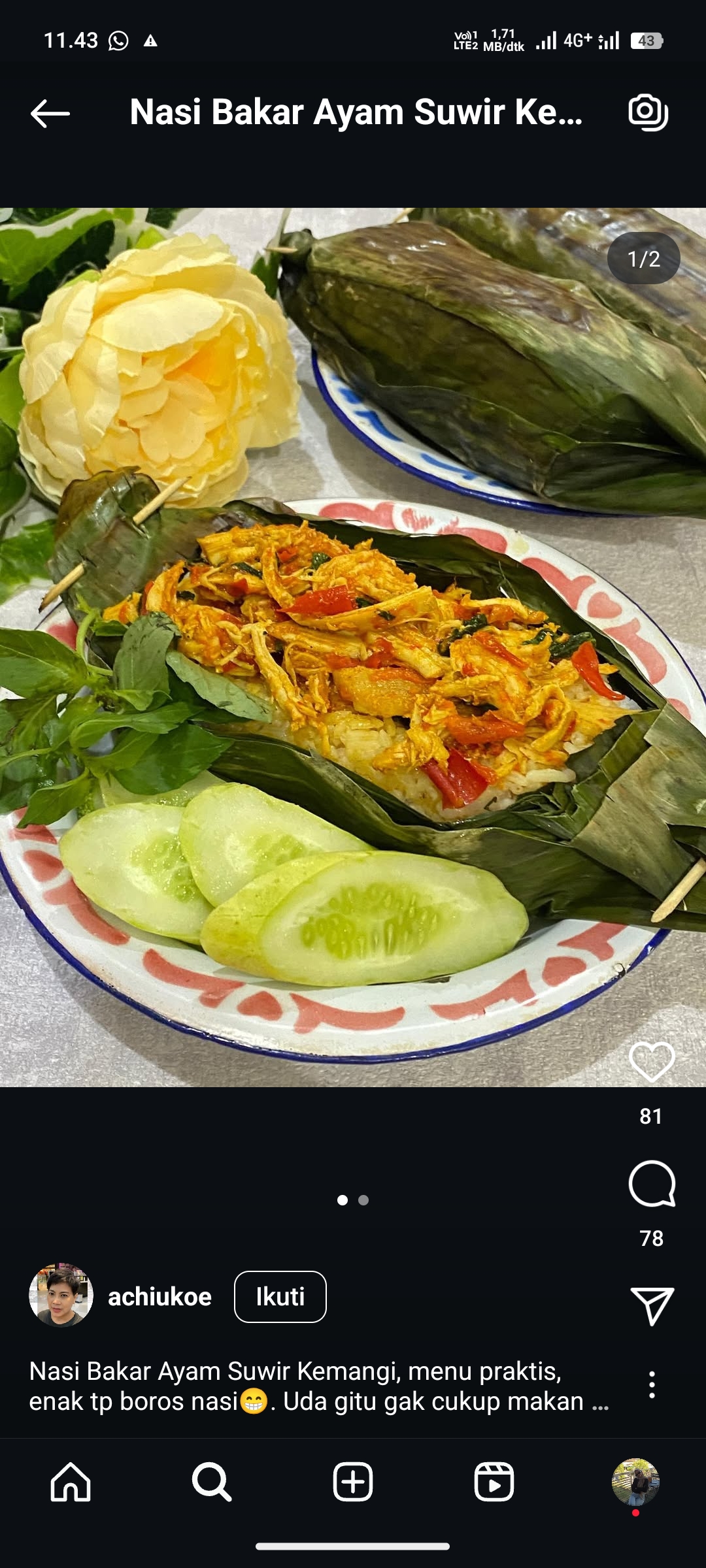 Nasi Bakar Ayam Suwir Kemangi