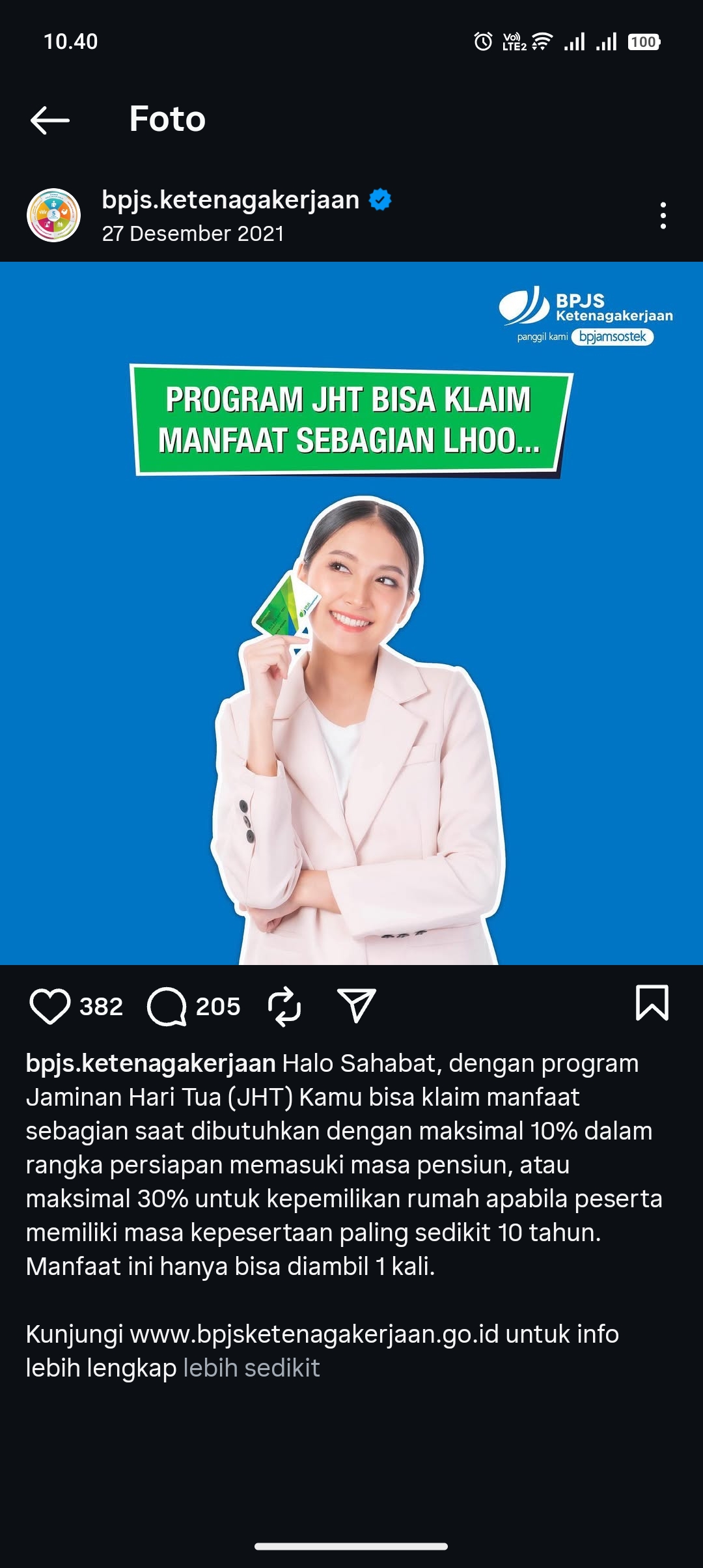 Postingan resmi BPJS Kenegakerjaan.