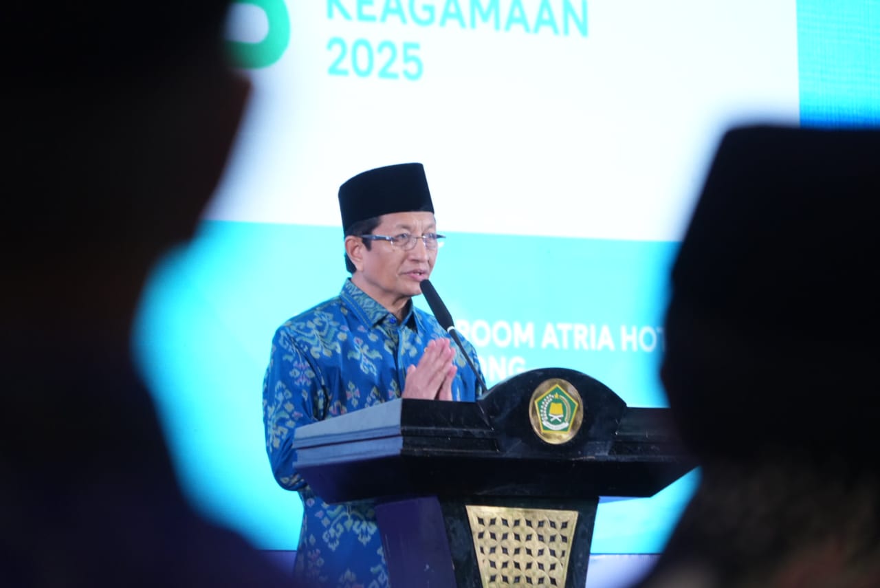 Menteri Agama RI Prof Nasaruddin Umar saat memberikan pidato