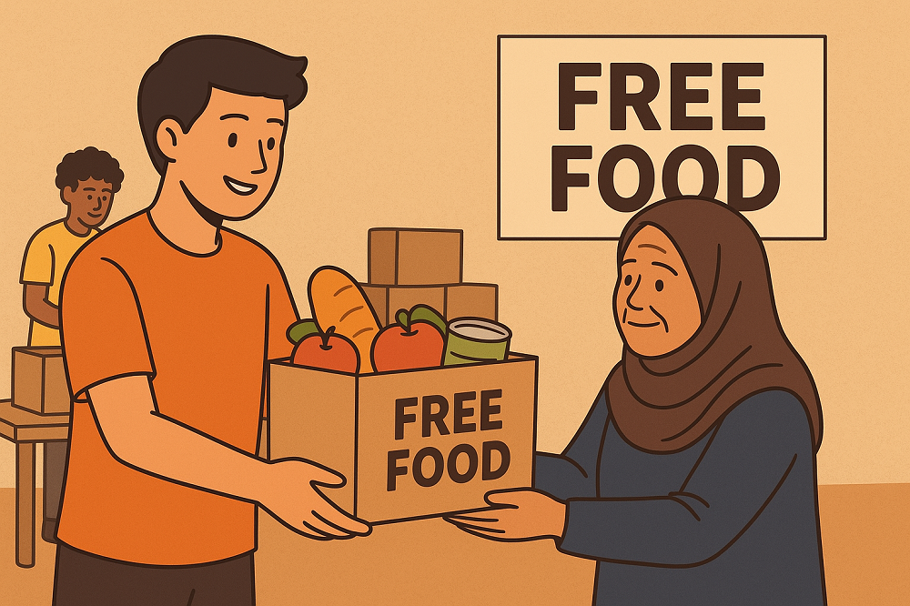 ilustrasi bantuan makanan gratis bagi lansia dan disabilitas