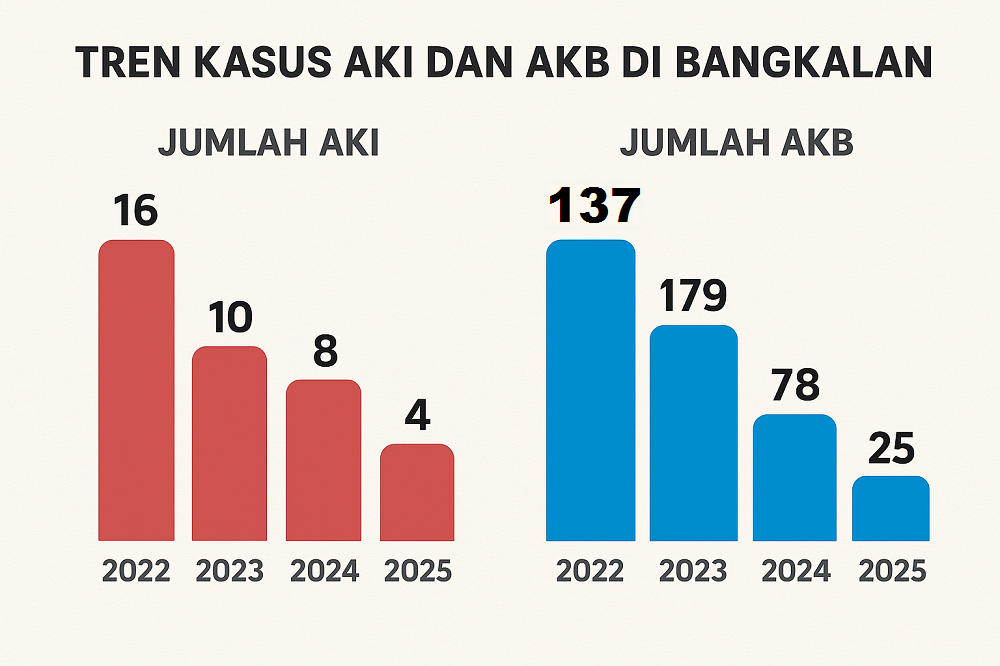Grafik Angka kematian ibu (AKI) dan angka kematian bayi (AKB) di Kabupaten Bangkalan