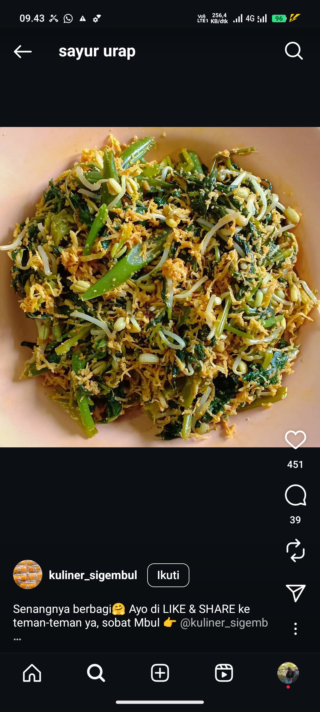 Sayur Urap dengan Kelapa Gurih Pedas