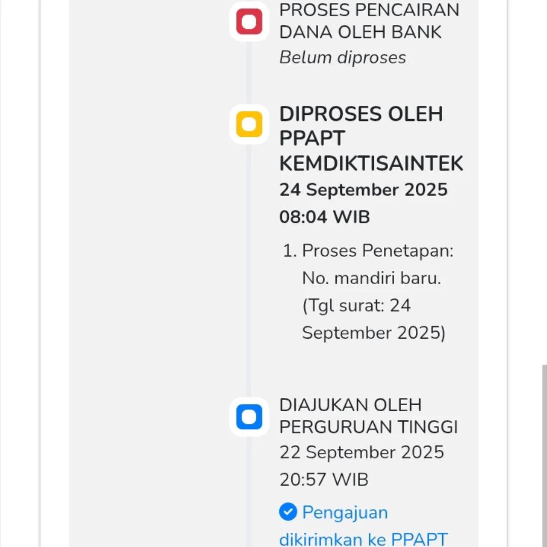 Tangkapan layar tahapan proses pencairan KIP kuliah