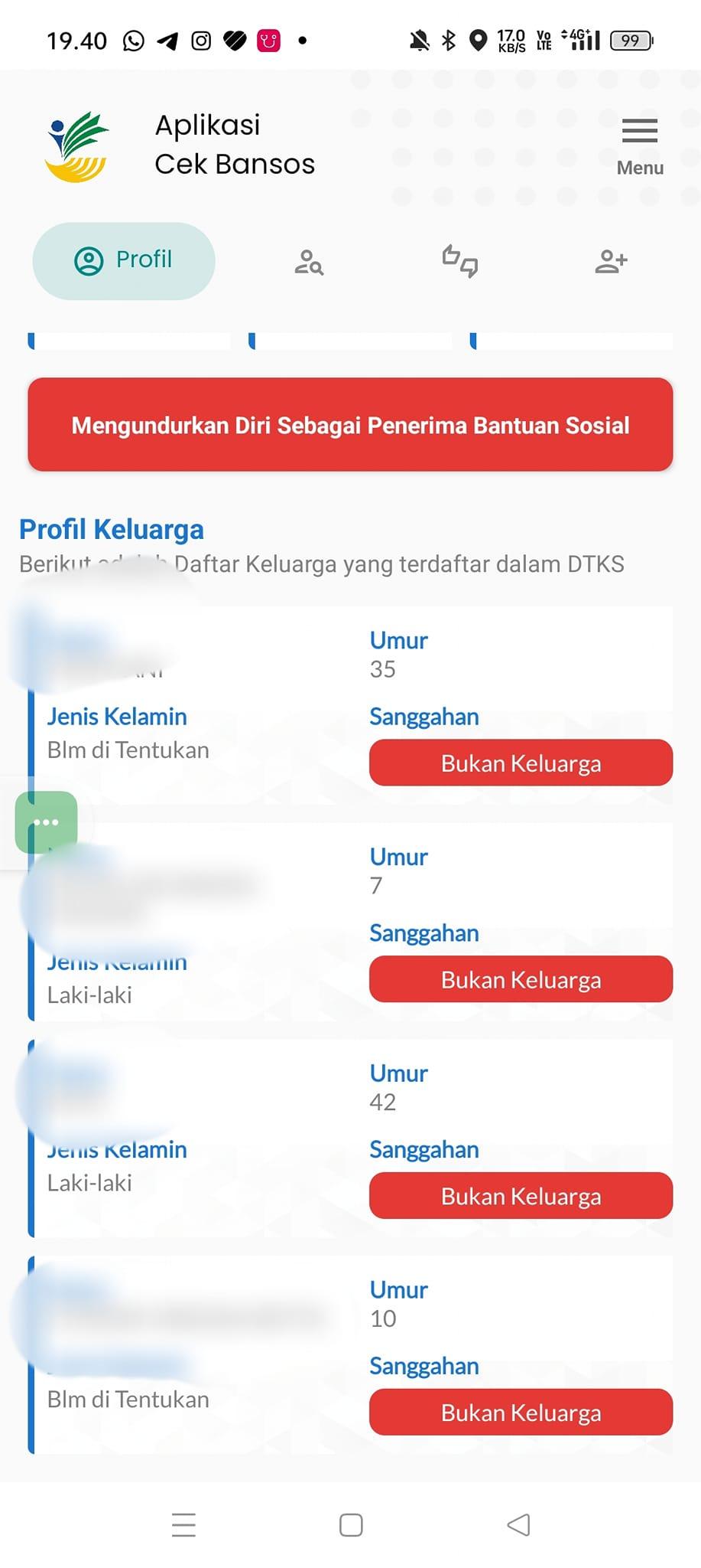 Tangkapan layar saat mengakses aplikasi cek bansos