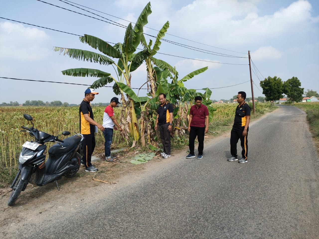 CARI PETUNJUK: Polisi mendatangi TKP penemuan bayi di pinggir jalan Desa Groom, Kecamatan Proppo, Pamekasan, Jumat (3/10). (POLRES PAMEKASAN UNTUK JPRM)