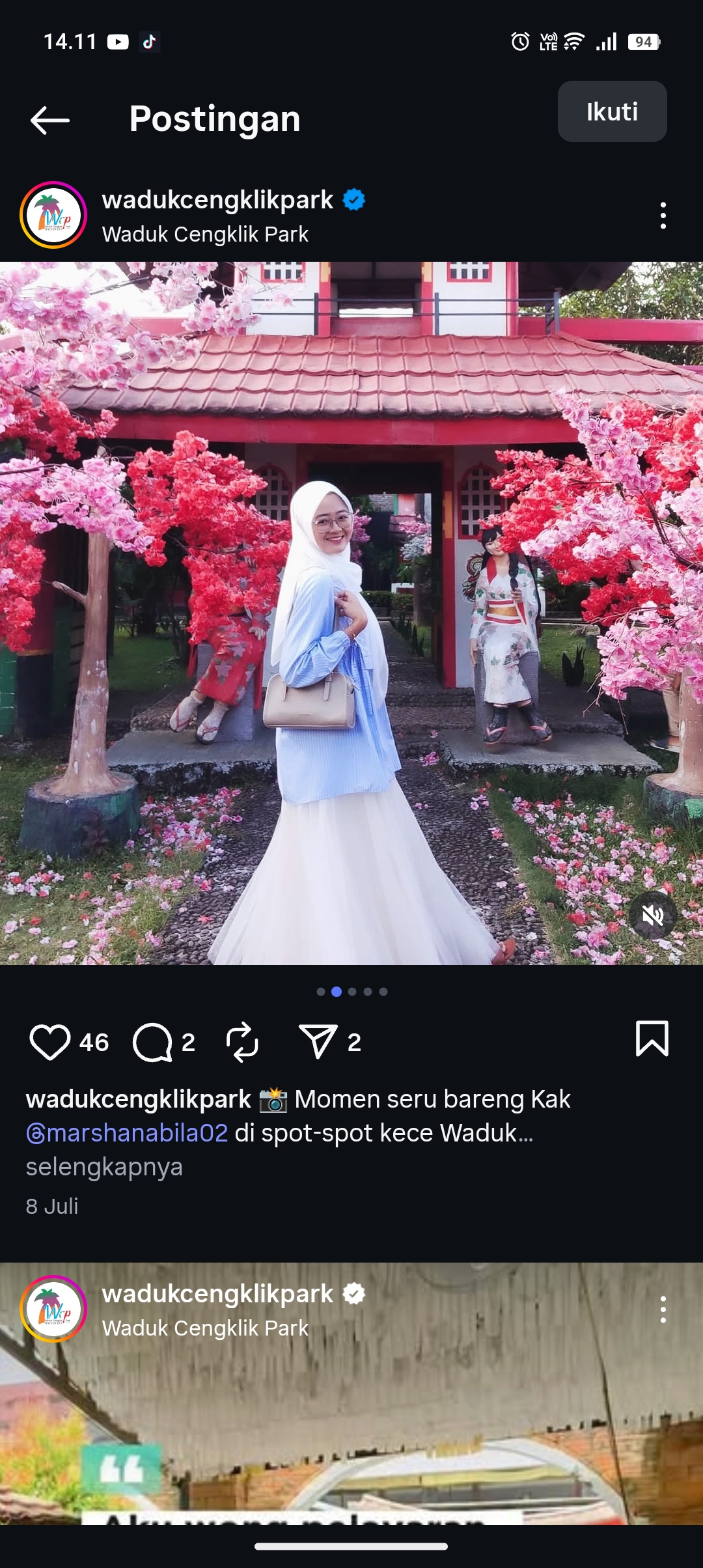 Pengunjung berfoto di salah satu spot foto   Waduk Cengklik Park