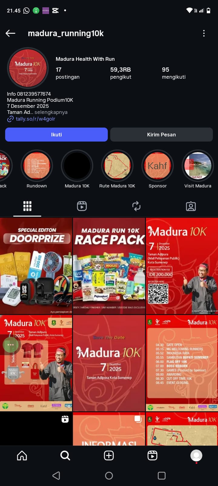 PALSU: Akun Palsu yang mengatasnamakan Madura Running 10K.