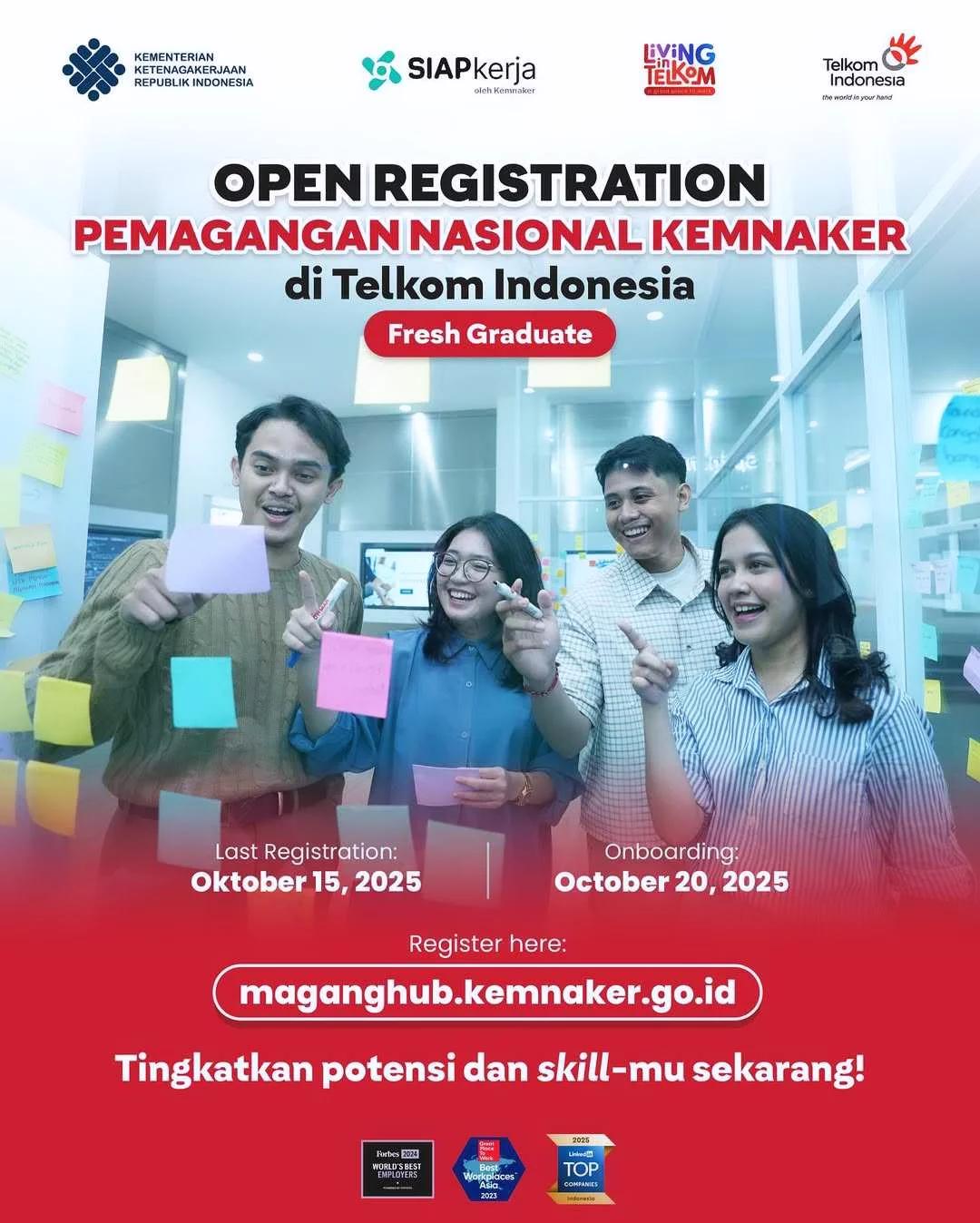 Poster resmi magang kemnaker Telkom