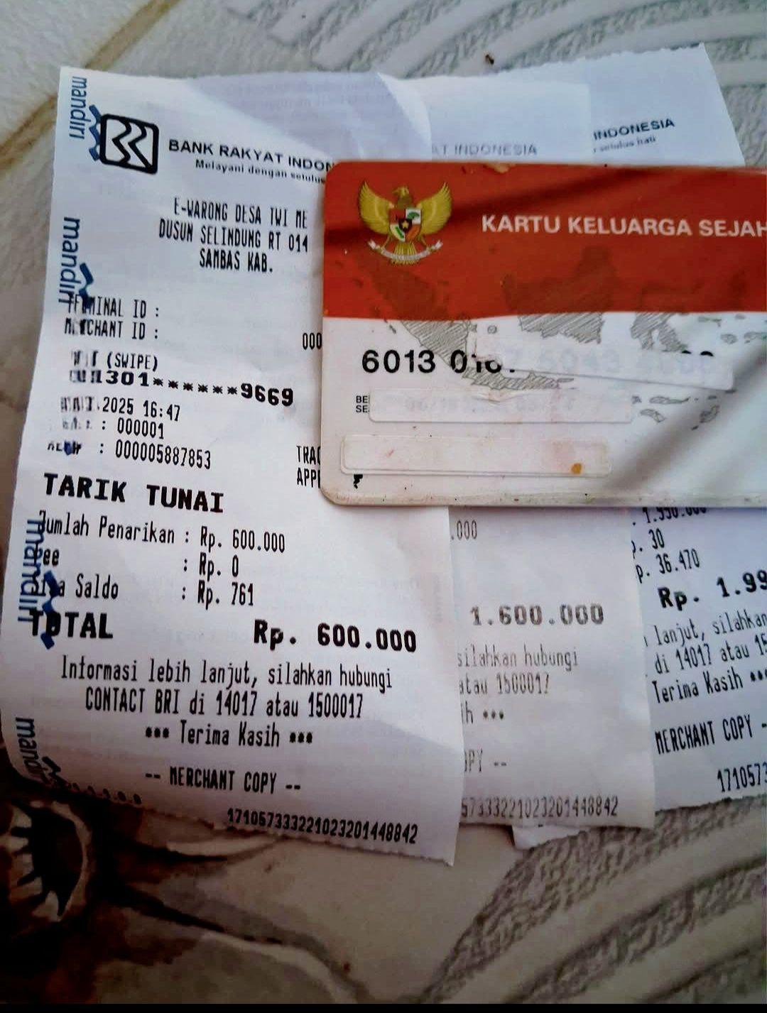 Struk pencairan bansos