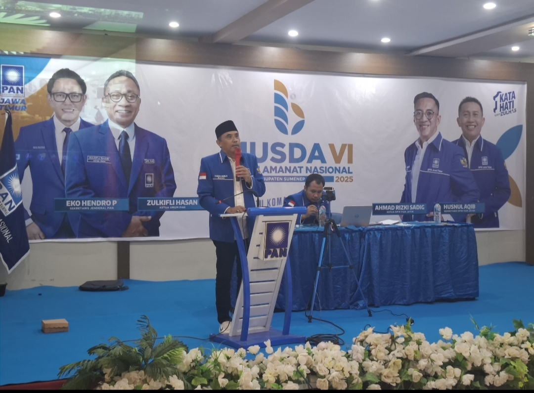 TEGAS: Ketua Formatur Terpilih DPD PAN Sumenep Faisal Muhlis saat memberikan sambutan dalam Musda VI di Hotel Musdalifah I Sumenep, Sabtu (29/11).