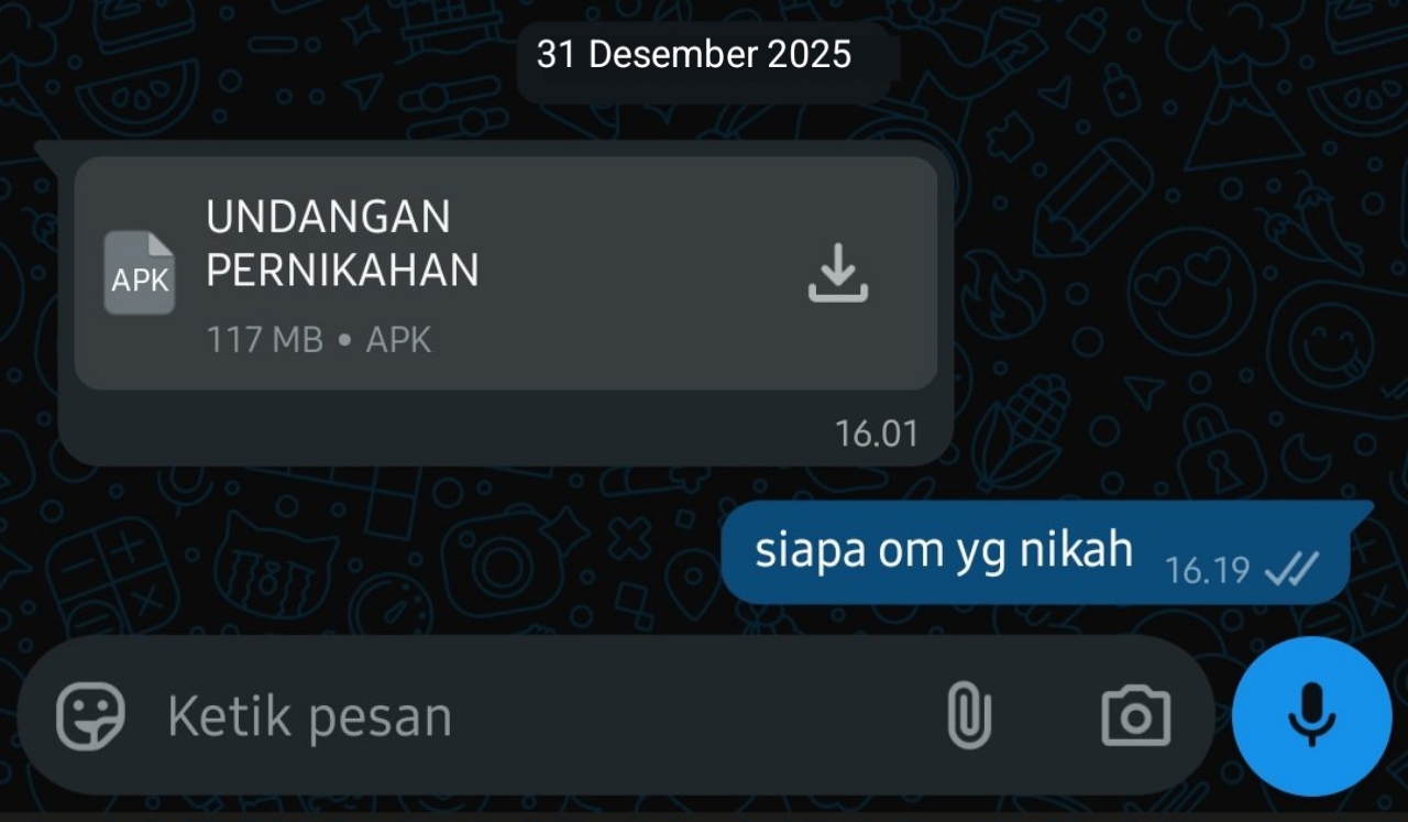 Tangkapan layar undangan digital yang diduga kuat sebagai alat untuk melakukan penipuan.