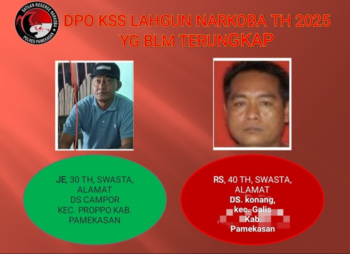 DIKEJAR: Dua buronan narkoba Polres Pamekasan. (POLRES PAMEKASAN UNTUK JPRM)