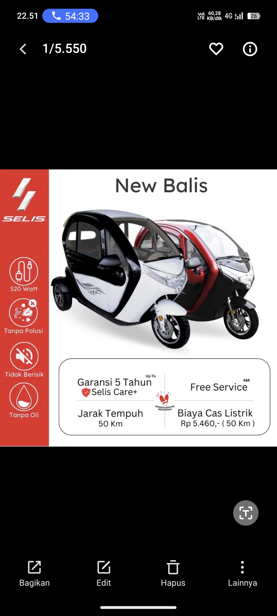 Motor Listrik 3 Roda Selis New Balis