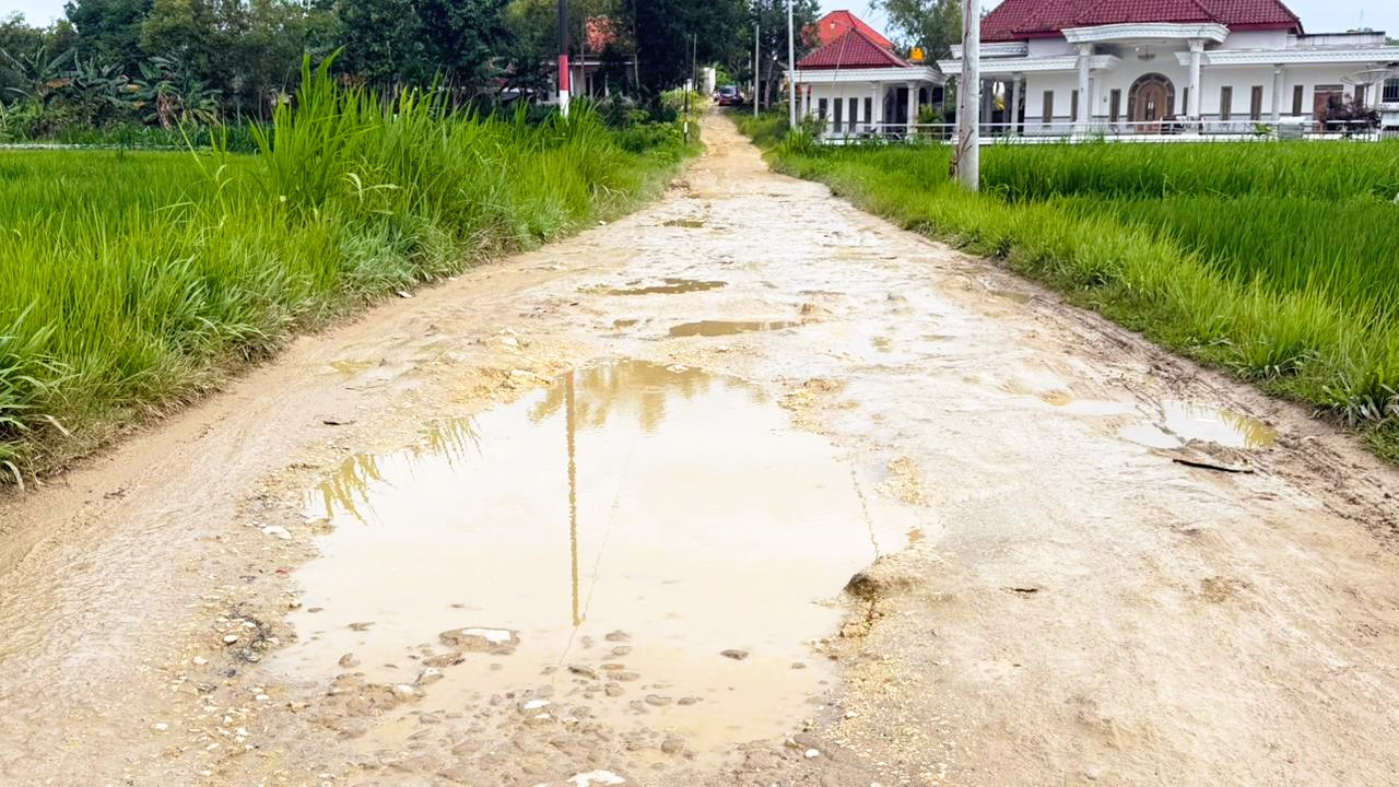 BUTUH PERBAIKAN: Kondisi jalan rusak di Desa Robatal, Kecamatan Robatal, tergenang air.
