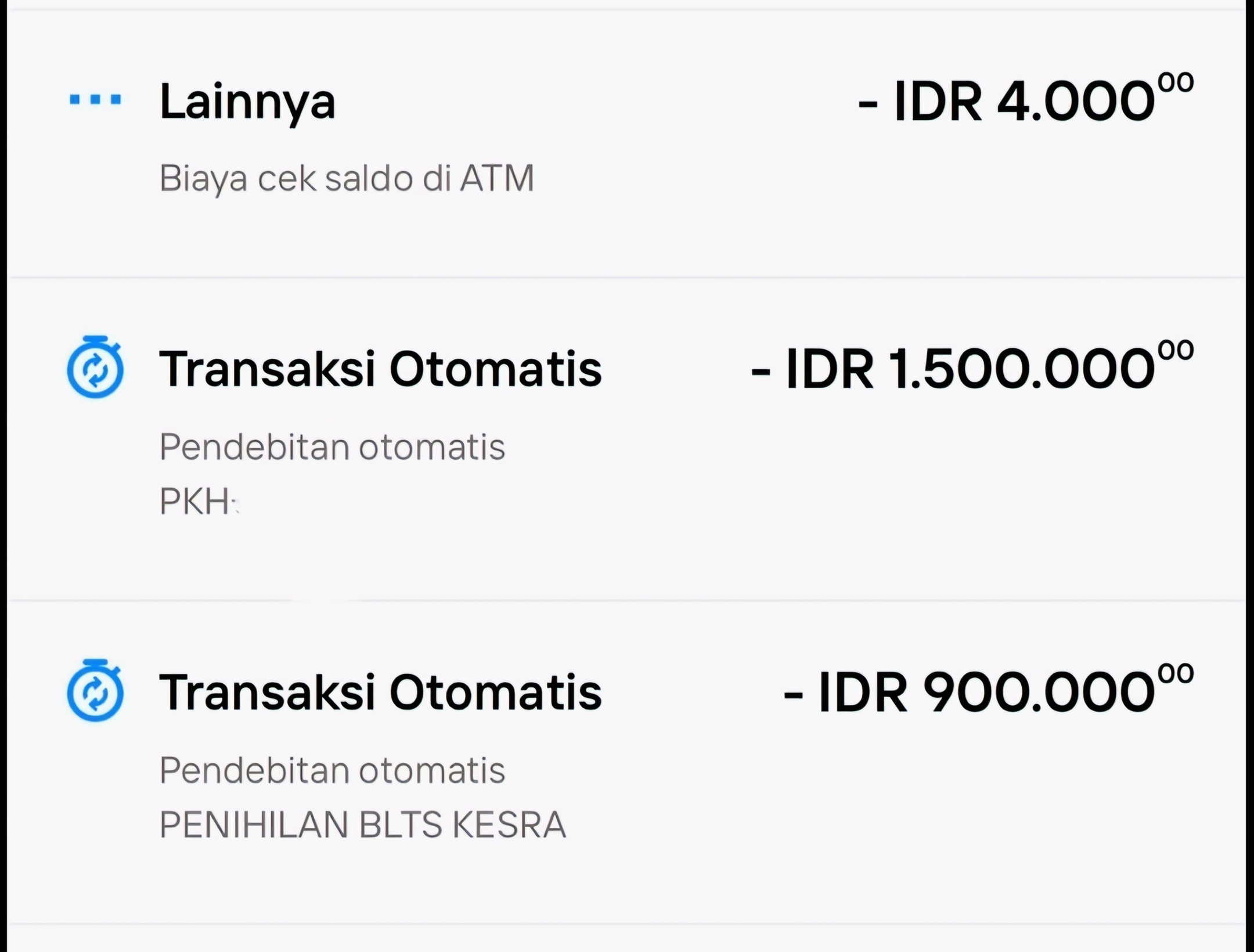 Tangkapan  layar Riwayat transaksi mbangking pencairan BLT Kesra