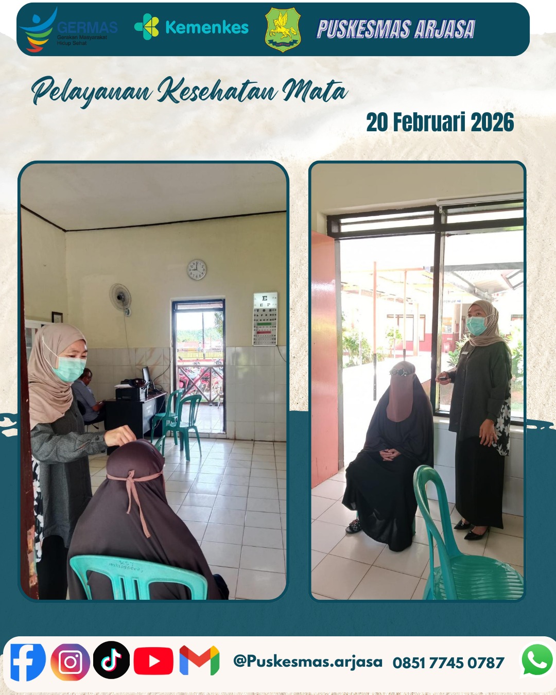 MELAYANI: Petugas Puskesmas Arjasa saat melakukan pemeriksaan mata kepada masyarakat.