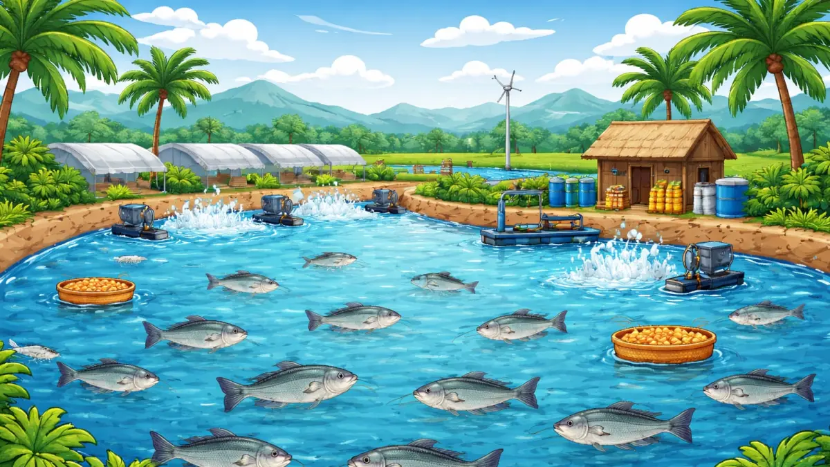 Ilustrasi budidaya ikan, dibantu oleh AI