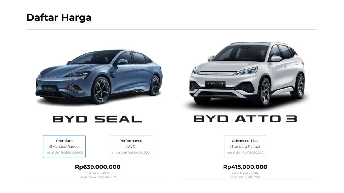 Salah satu price upfdate untuk BYD Seal dan BYD Atto 3
