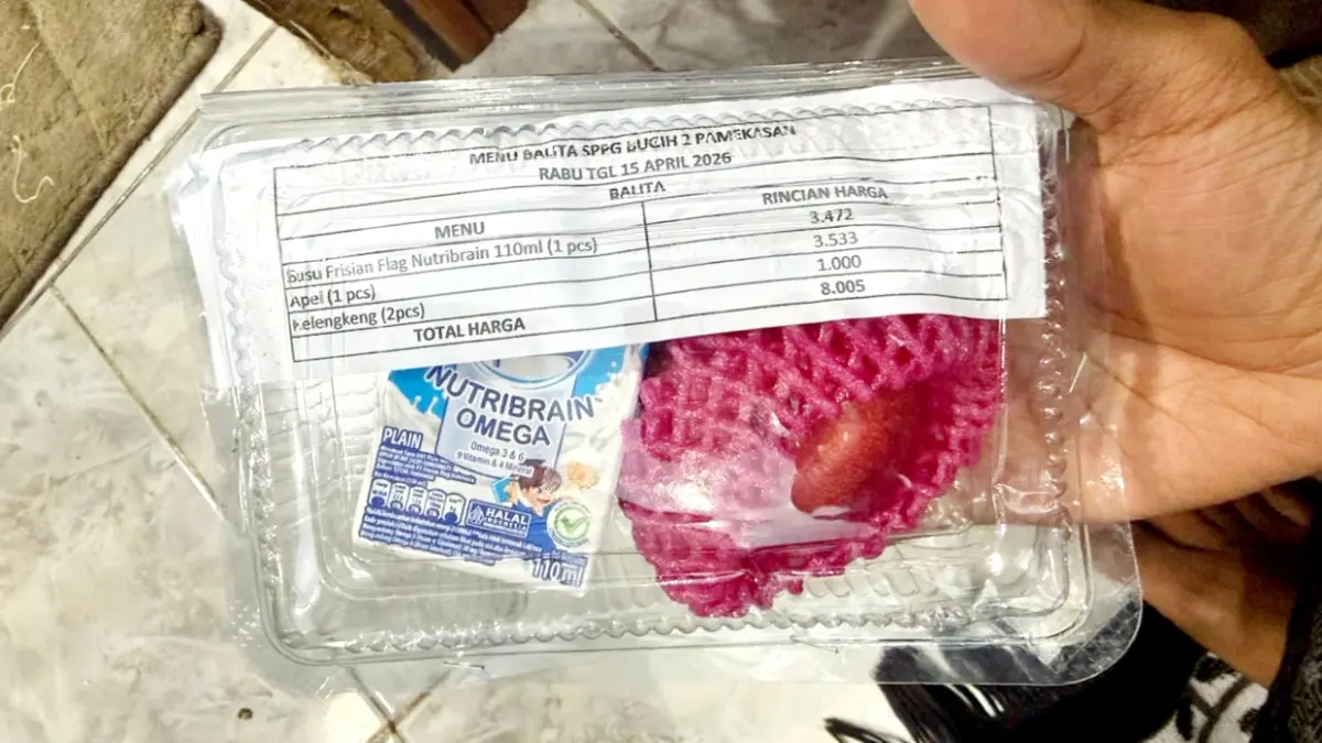 DIKELUHKAN: Menu MBG untuk bumil, busui, dan balita (B3) yang disalurkan SPPG Bugih 2 di Kelurahan Kolpajung, Pamekasan, Senin (13/4). (ISTIMEWA)