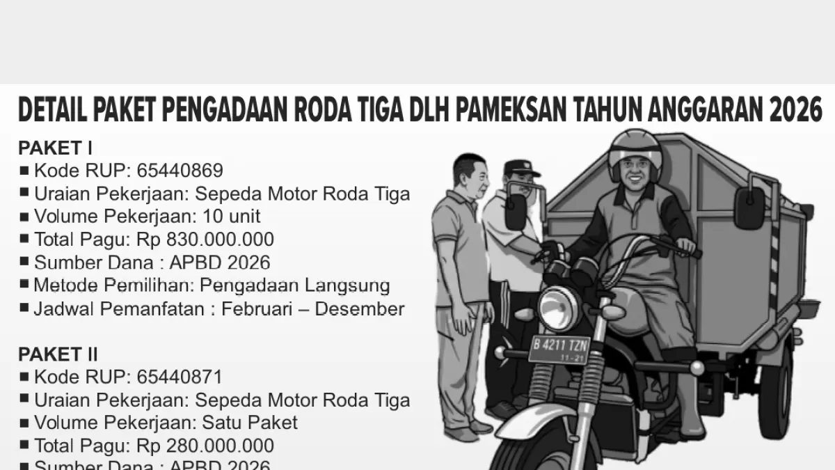Grafis pengadaan kendaraan roda tiga DLH Pamekasan tahun anggaran 2026