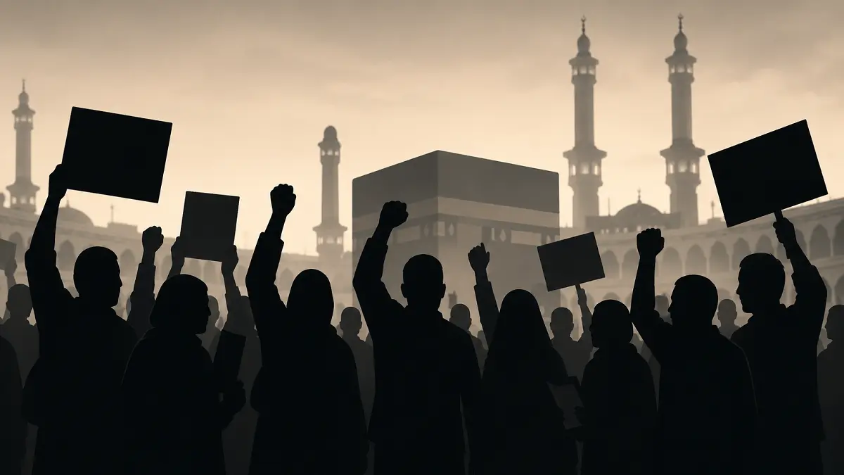 ilustrasi demontasi korban penipuan umrah