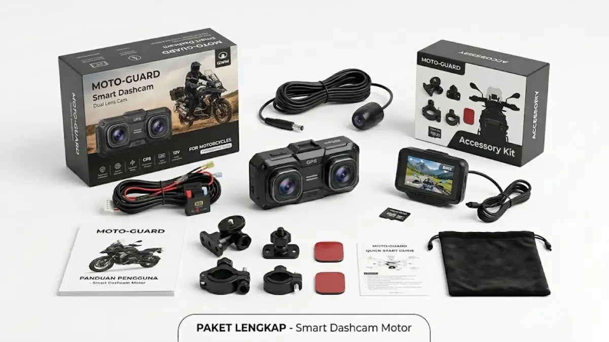 Ilustrasi Paket Lengkap Smart Dashcam Motor
