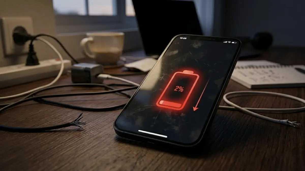 Ilustrasi Baterai HP yang Lagi Drop. 